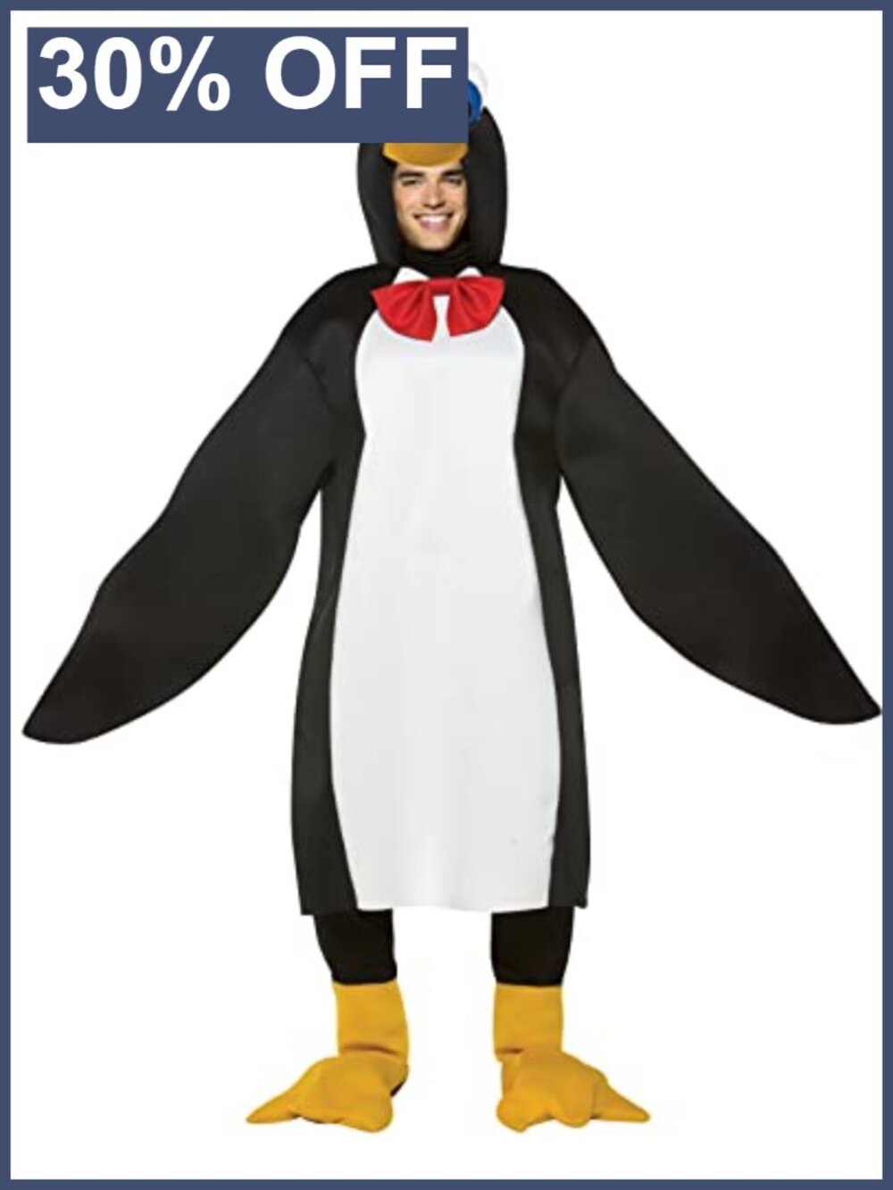 Adult Penguin Costume One Piece Tunic Wing Sleeves Hood Shoe Covers